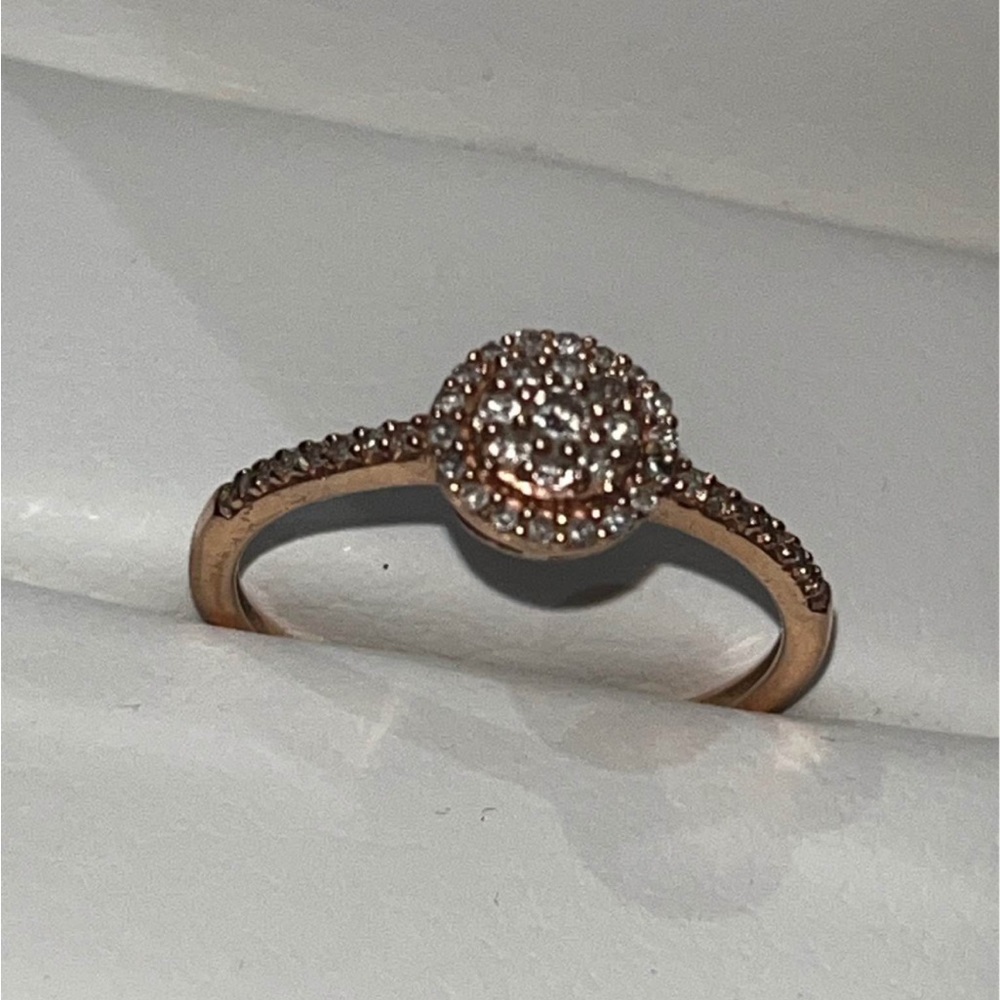 Gold Halo Diamond Ring with Elegant Band - Picture 2 of 4